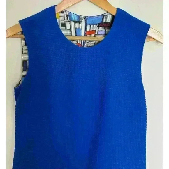 Adventures des Toiles colorblock art dress Blue Waffle texture Size 38 Sheath - Picture 3 of 10
